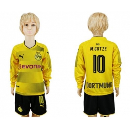 Dortmund 10 M.Gotze Home Long Sleeves Kid Soccer Club Jersey
