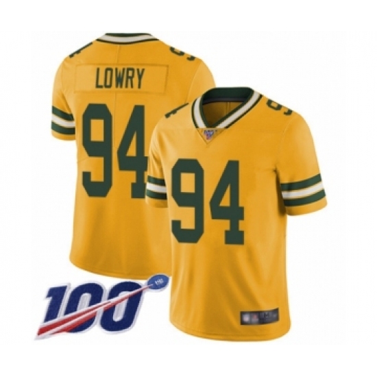 Men's Green Bay Packers 94 Dean Lowry Limited Gold Rush Vapor Untouchable 100th Season Football Jersey