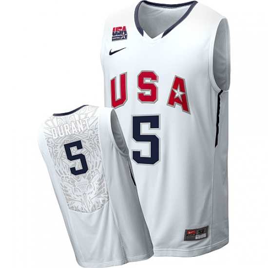 Men's Nike Team USA 5 Kevin Durant Authentic White 2010 World Basketball Tournament Jersey