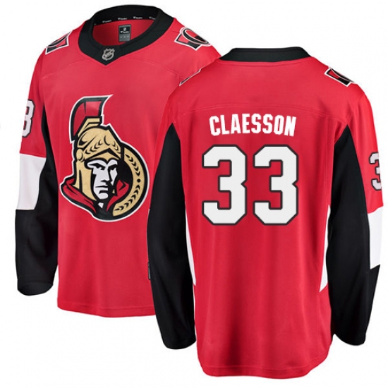 Youth Ottawa Senators 33 Fredrik Claesson Fanatics Branded Red Home Breakaway NHL Jersey