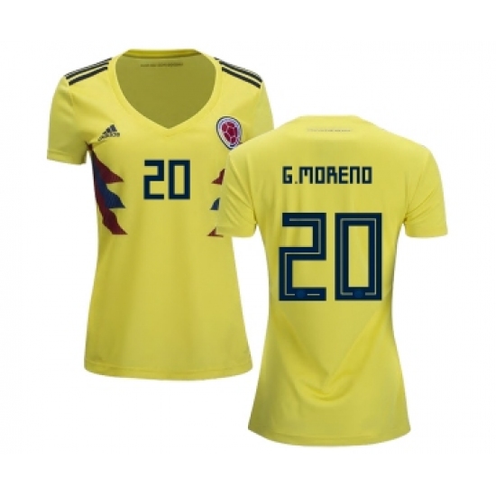 Women's Colombia 20 G.Moreno Home Soccer Country Jersey