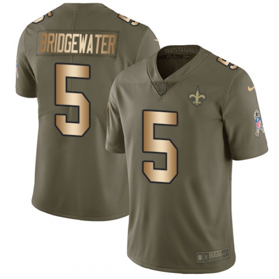 Men's Nike New Orleans Saints 5 Teddy Bridgewater Limited Olive Gold 2017 Salute to Service NFL Jersey