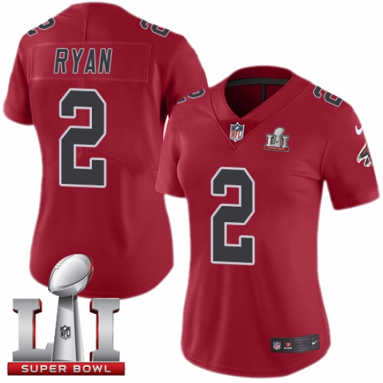 Women's Nike Atlanta Falcons 2 Matt Ryan Limited Red Rush Super Bowl LI 51 NFL Jersey