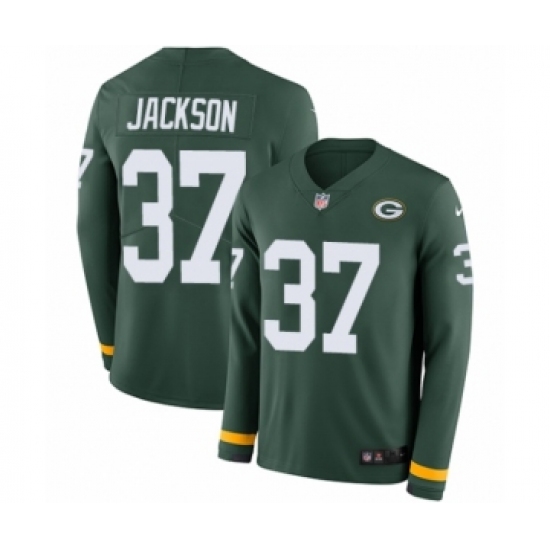 Youth Nike Green Bay Packers 37 Josh Jackson Limited Green Therma Long Sleeve NFL Jersey