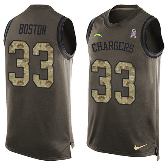 Men's Nike Los Angeles Chargers 33 Tre Boston Limited Green Salute to Service Tank Top NFL Jersey