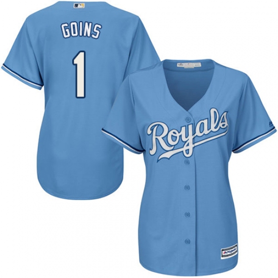 Women's Majestic Kansas City Royals 1 Ryan Goins Replica Light Blue Alternate 1 Cool Base MLB Jersey