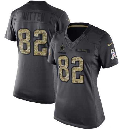 Women's Nike Dallas Cowboys 82 Jason Witten Limited Black 2016 Salute to Service NFL Jersey