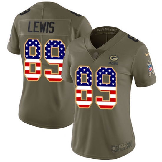 Women's Nike Green Bay Packers 89 Marcedes Lewis Limited Olive USA Flag 2017 Salute to Service NFL Jersey