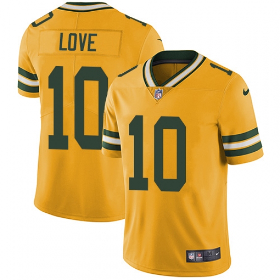 Men's Green Bay Packers 10 Jordan Love Yellow Stitched NFL Limited Rush Jersey