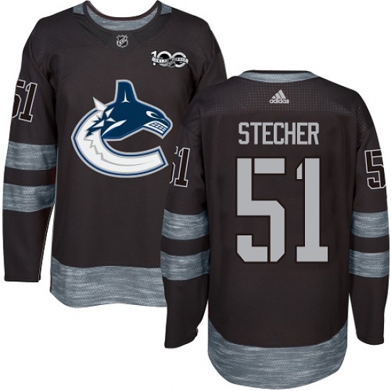 Men's Adidas Vancouver Canucks 51 Troy Stecher Authentic Black 1917-2017 100th Anniversary NHL Jersey
