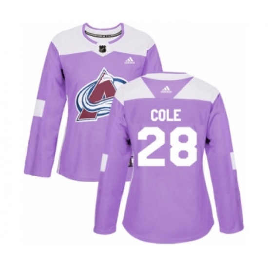 Women's Adidas Colorado Avalanche 28 Ian Cole Authentic Purple Fights Cancer Practice NHL Jersey