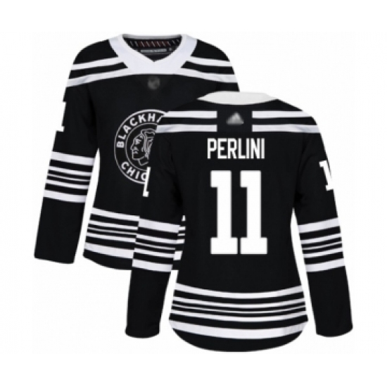 Women's Chicago Blackhawks 11 Brendan Perlini Authentic Black Alternate Hockey Jersey