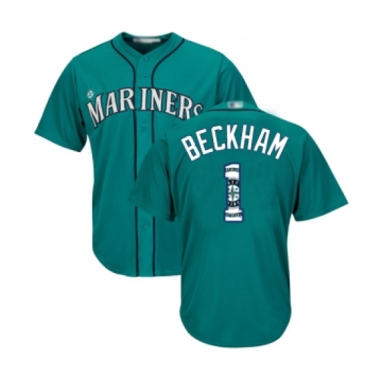 Men's Seattle Mariners 1 Tim Beckham Authentic Teal Green Team Logo Fashion Cool Base Baseball Jersey
