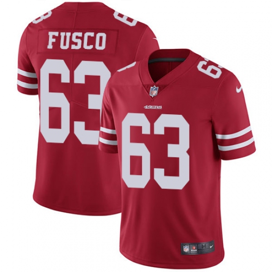 Youth Nike San Francisco 49ers 63 Brandon Fusco Red Team Color Vapor Untouchable Limited Player NFL Jersey