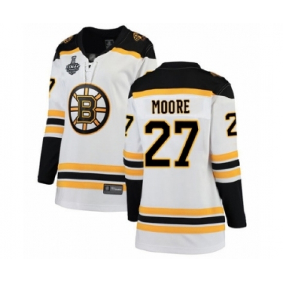 Women's Boston Bruins 27 John Moore Authentic White Away Fanatics Branded Breakaway 2019 Stanley Cup Final Bound Hockey Jersey