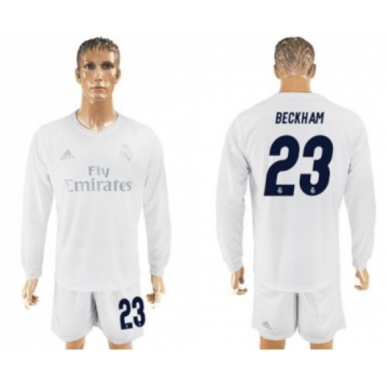 Real Madrid 23 Beckham Marine Environmental Protection Home Long Sleeves Soccer Club Jersey