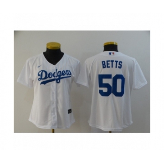 Women Los Angeles Dodgers 50 Mookie Betts White 2020 Cool Base Jersey