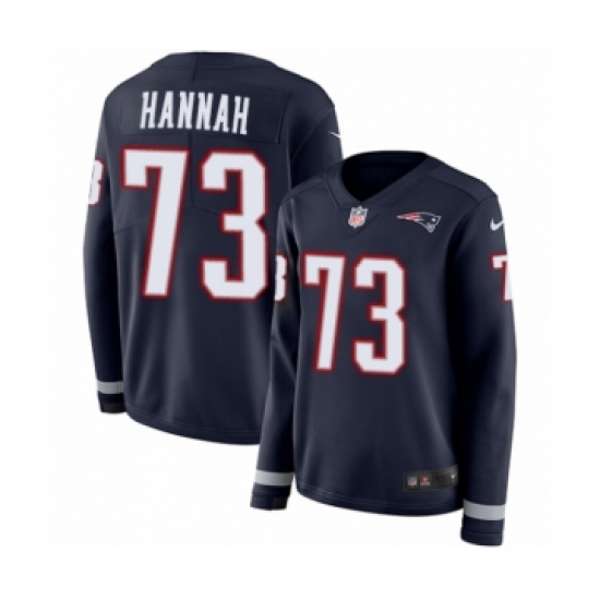 Women's Nike New England Patriots 73 John Hannah Limited Navy Blue Therma Long Sleeve NFL Jersey