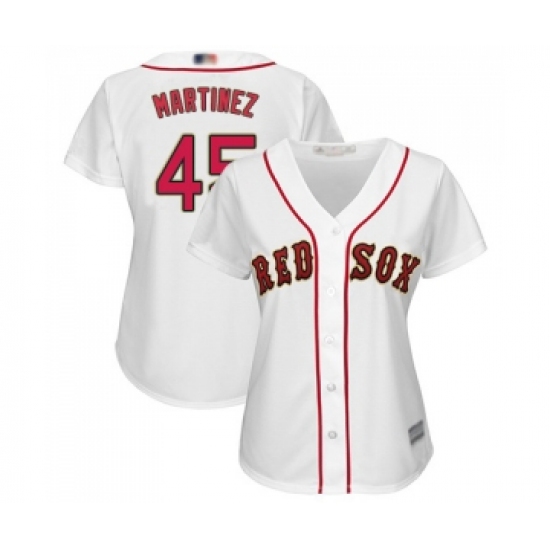 Women's Boston Red Sox 45 Pedro Martinez Authentic White 2019 Gold Program Cool Base Baseball Jersey