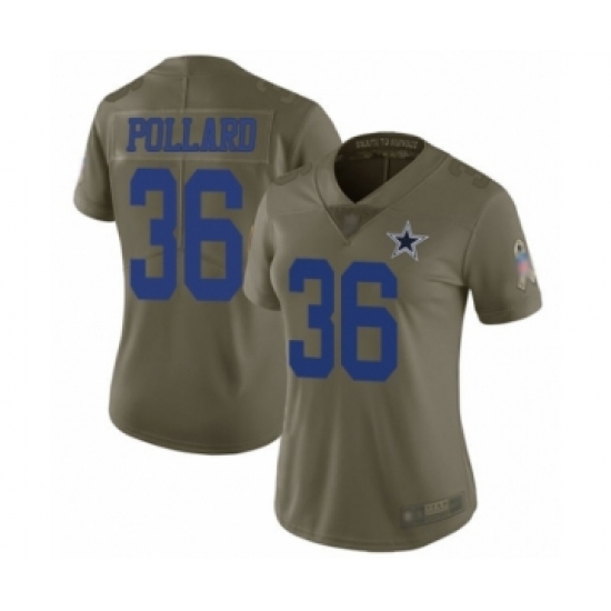 Women's Dallas Cowboys 36 Tony Pollard Limited Olive 2017 Salute to Service Football Jersey