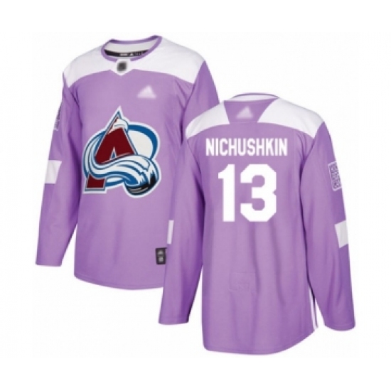 Men's Colorado Avalanche 13 Valeri Nichushkin Authentic Purple Fights Cancer Practice Hockey Jersey