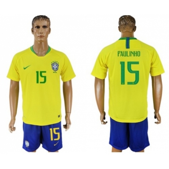 Brazil 15 Paulinho Home Soccer Country Jersey