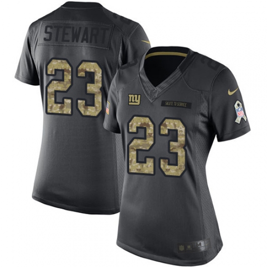 Women's Nike New York Giants 23 Jonathan Stewart Limited Black 2016 Salute to Service NFL Jersey