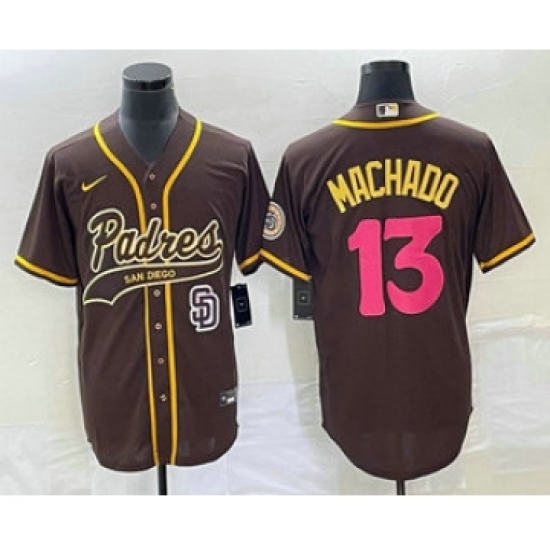 Men's San Diego Padres 13 Manny Machado Brown NEW 2023 City Connect Cool Base Stitched Jersey 1