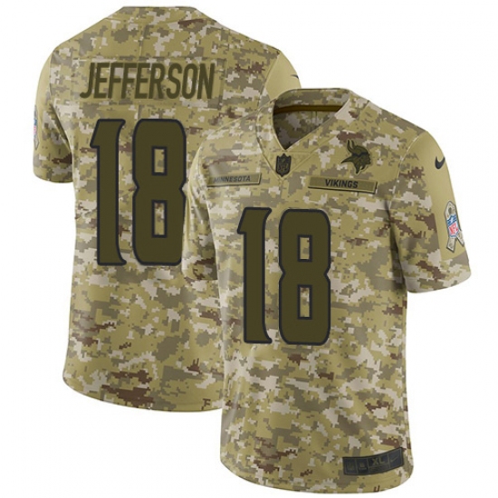Youth Minnesota Vikings 18 Justin Jefferson Camo Stitched NFL Limited 2018 Salute To Service Jersey
