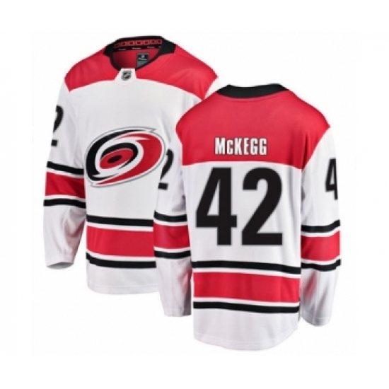 Men's Carolina Hurricanes 42 Greg McKegg Authentic White Away Fanatics Branded Breakaway NHL Jersey