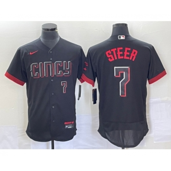 Men's Nike Cincinnati Reds Spencer Steer Number Black 2023 City Connect Flex Base Stitched Jersey