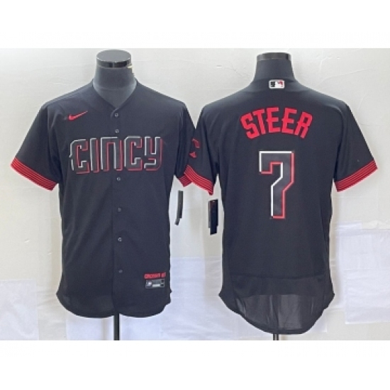 Men's Nike Cincinnati Reds Spencer Steer Black 2023 City Connect Flex Base Stitched Jersey 1