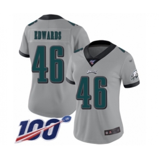 Women's Philadelphia Eagles 46 Herman Edwards Limited Silver Inverted Legend 100th Season Football Jersey