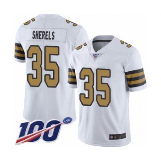 Men's New Orleans Saints 35 Marcus Sherels Limited White Rush Vapor Untouchable 100th Season Football Jersey