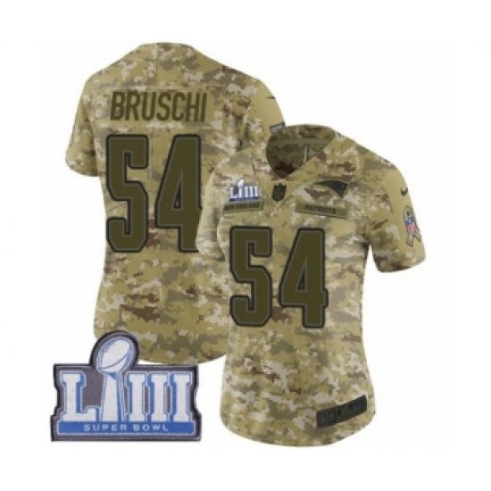 Women's Nike New England Patriots 54 Tedy Bruschi Limited Camo 2018 Salute to Service Super Bowl LIII Bound NFL Jersey