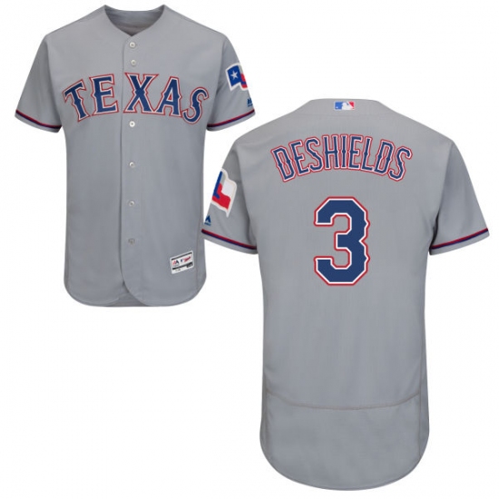 Men's Majestic Texas Rangers 3 Delino DeShields Grey Road Flex Base Authentic Collection MLB Jersey
