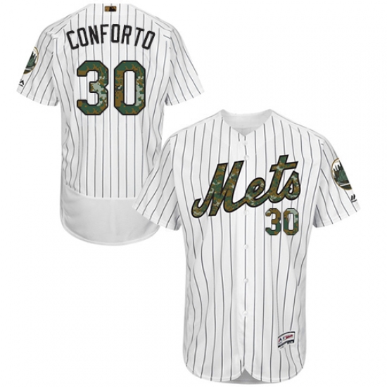 Men's Majestic New York Mets 30 Michael Conforto Authentic White 2016 Memorial Day Fashion Flex Base MLB Jersey