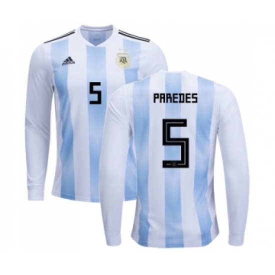 Argentina 5 Paredes Home Long Sleeves Soccer Country Jersey