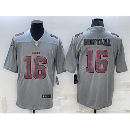 Men's San Francisco 49ers 16 Joe Montana Grey Atmosphere Fashion 2022 Vapor Untouchable Stitched Limited Jersey