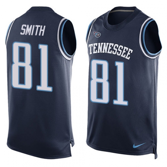 Men's Nike Tennessee Titans 81 Jonnu Smith Limited Navy Blue Player Name & Number Tank Top Tank Top NFL Jersey