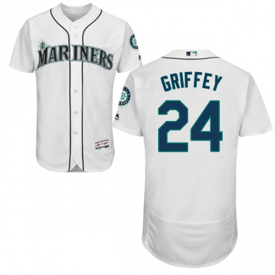 Men's Majestic Seattle Mariners 24 Ken Griffey White Home Flex Base Authentic Collection MLB Jersey