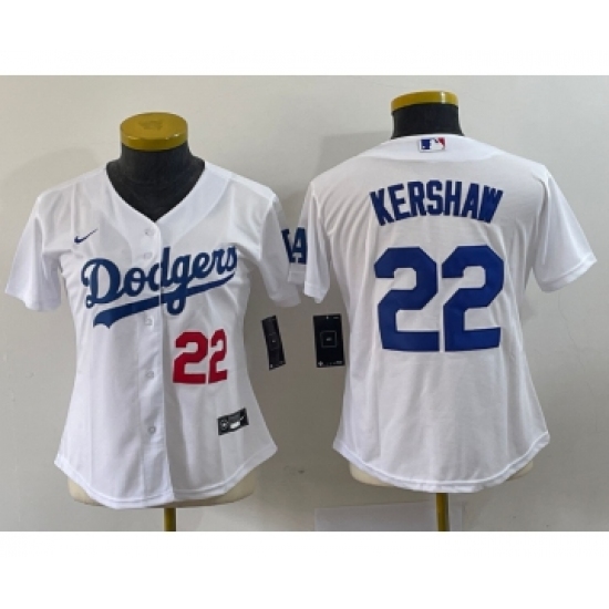 Youth Nike Los Angeles Dodgers 22 Clayton Kershaw Number White Stitched MLB Cool Base Nike Jersey