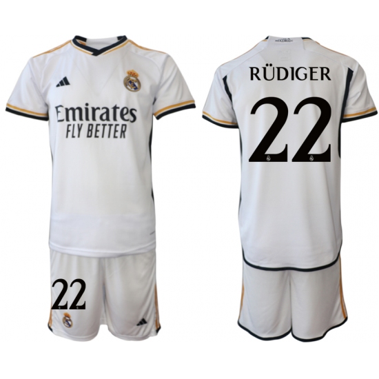 Men's Real Madrid 22 Rudiger 2023-24 White Home Soccer Jersey