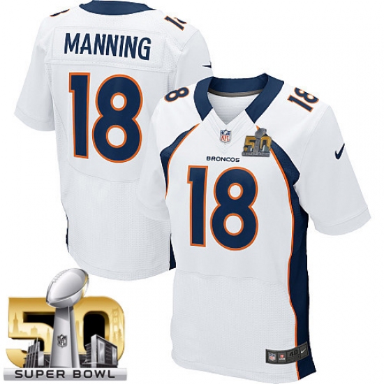 Men's Nike Denver Broncos 18 Peyton Manning Elite White Super Bowl 50 Bound NFL Jersey