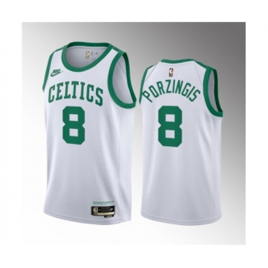 Men's Boston Celtics 8 Kristaps Porzingis White 2023 Draft Association Edition Stitched Basketball Jersey