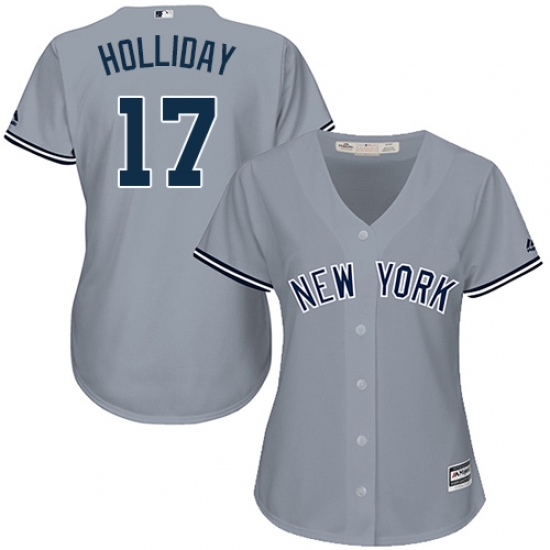 Women's Majestic New York Yankees 17 Matt Holliday Authentic Grey Road MLB Jersey