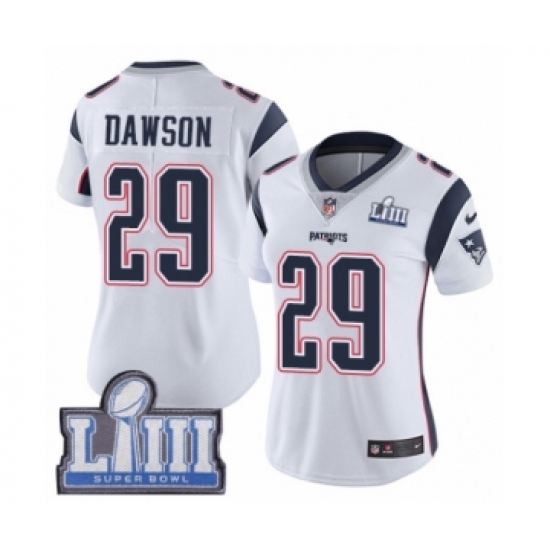 Women's Nike New England Patriots 29 Duke Dawson White Vapor Untouchable Limited Player Super Bowl LIII Bound NFL Jersey
