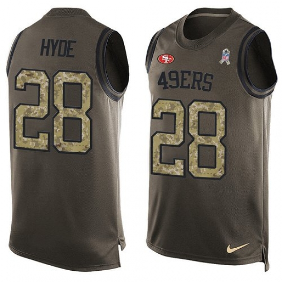 Men's Nike San Francisco 49ers 28 Carlos Hyde Limited Green Salute to Service Tank Top NFL Jersey