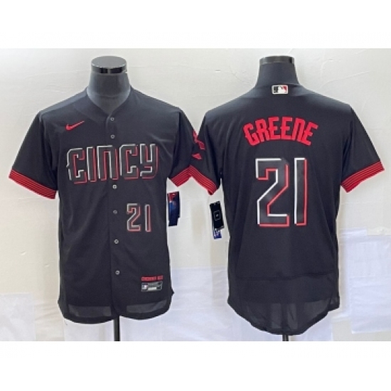 Men's Cincinnati Reds 21 Hunter Greene Number Black 2023 City Connect Flex Base Stitched Jersey 2
