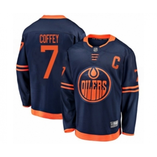 Men's Edmonton Oilers 7 Paul Coffey Authentic Navy Blue Alternate Fanatics Branded Breakaway Hockey Jersey